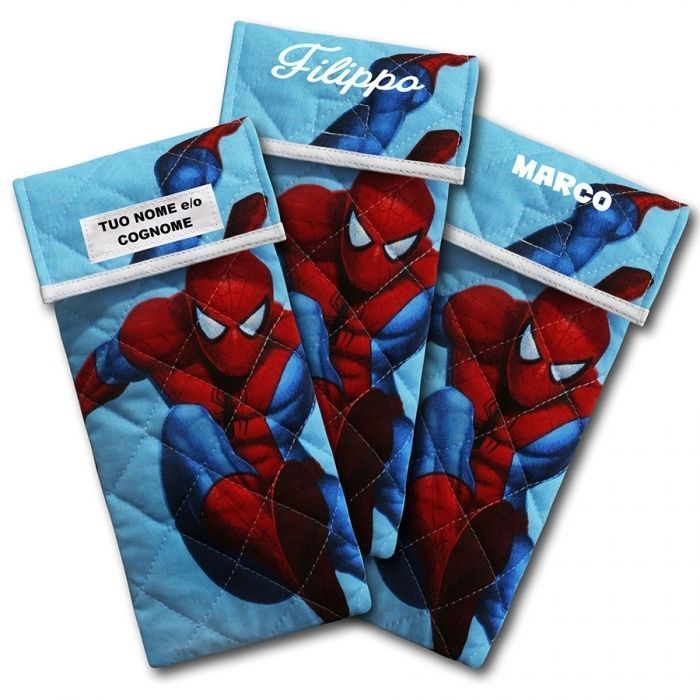 portazpazzolino o portabottiglietta fantasia spiderman personalizzato con nome bambini